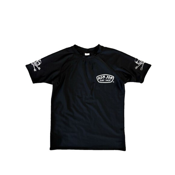 Ron John Surf Shop boys Rash Guard Surf Shirt Swim Shirt size 14 Black Skulls - Picture 1 of 5